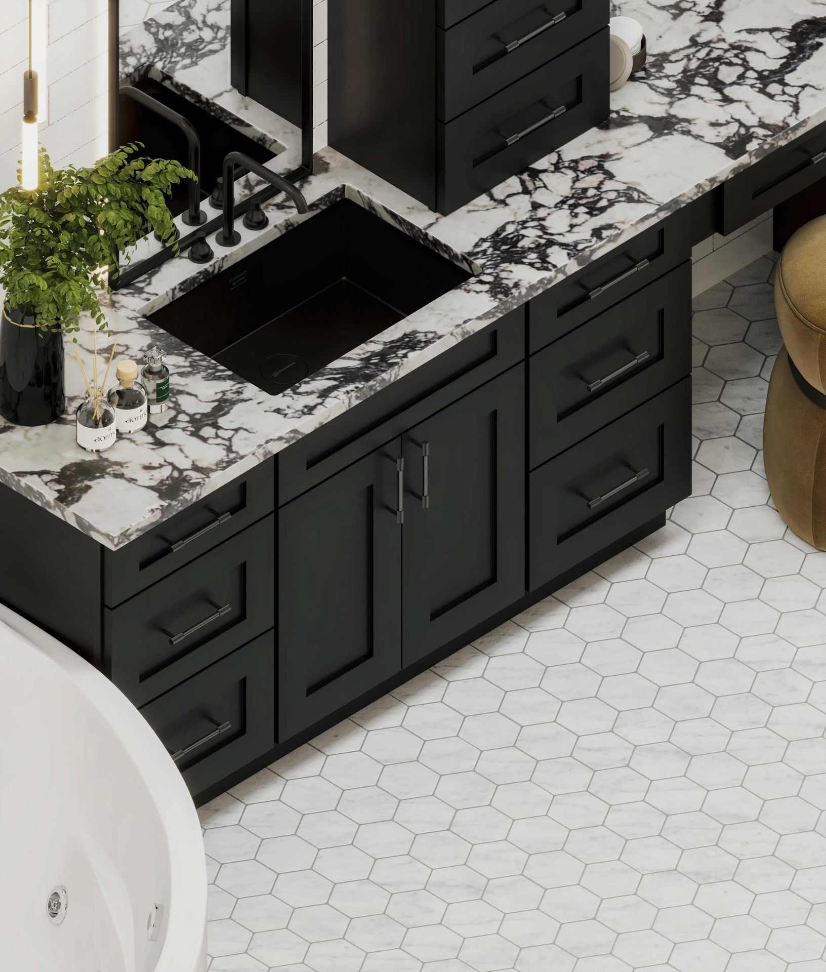 Iron Black Shaker with Black & White Calacatta