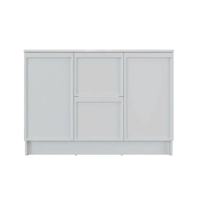 Frameless High-Gloss Gray cabinet door in Flat Slab style