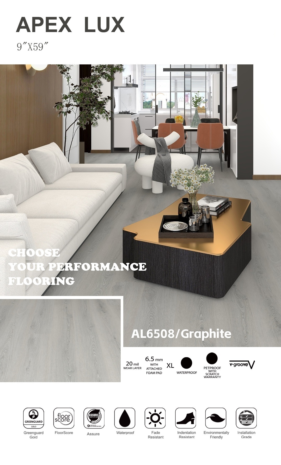 urable wood-texture vinyl flooring in a bright, modern residential setting.