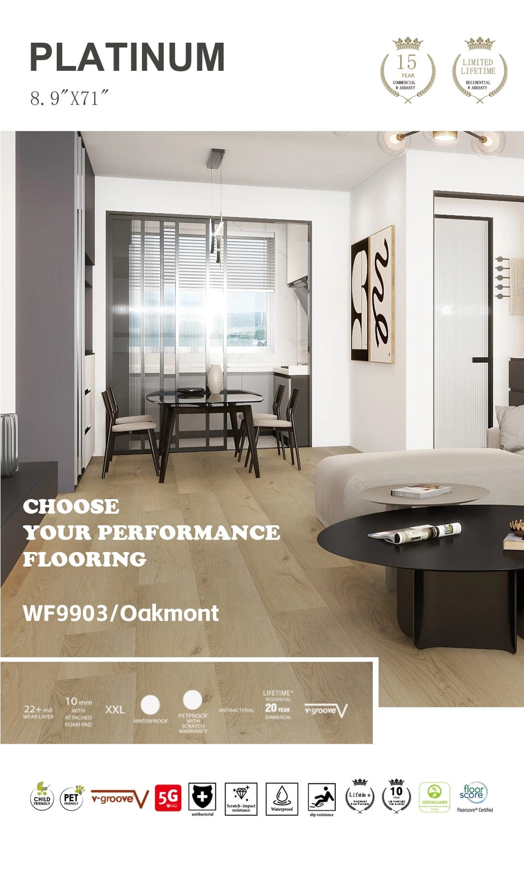 High-quality wood-look vinyl flooring samples from Sunshine Home Material Orlando.