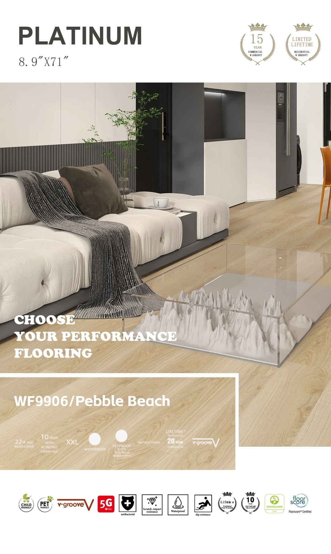 Detailed texture of waterproof luxury vinyl plank flooring from Sunshine Home Material.